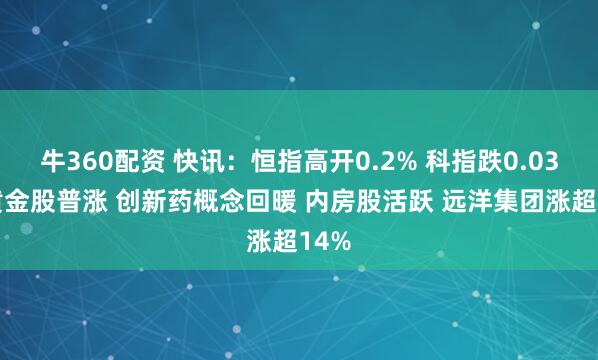 牛360配资 快讯：恒指高开0.2% 科指跌0.03% 黄金股普涨 创新药概念回暖 内房股活跃 远洋集团涨超14%