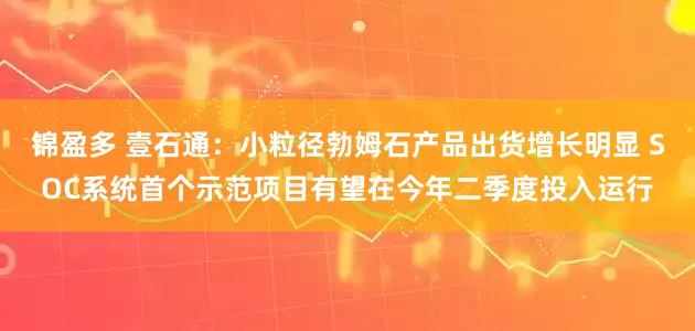 锦盈多 壹石通：小粒径勃姆石产品出货增长明显 SOC系统首个示范项目有望在今年二季度投入运行